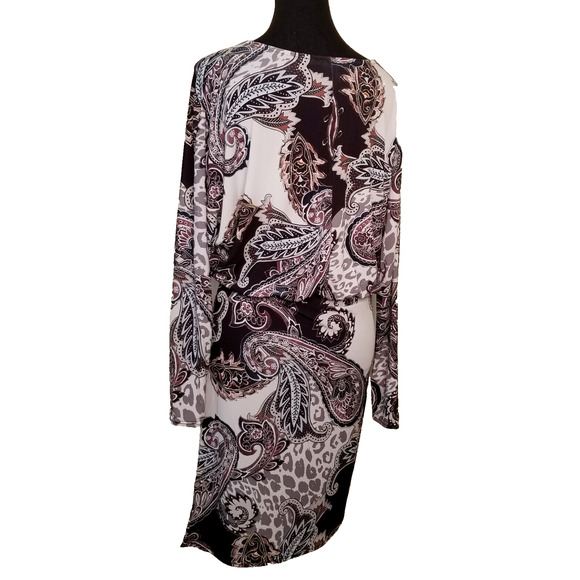 VENUS Career Casual Party Paisley Long Slv V-neck Elastic Waist Multicolor Sz M - Picture 3 of 8